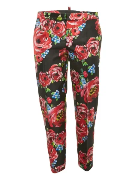 Pantaloni Dsquared2 de mătase cu model floral cu imagine negru
