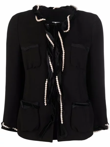 Jednořadá bunda Moschino Pre-owned s perlami černá