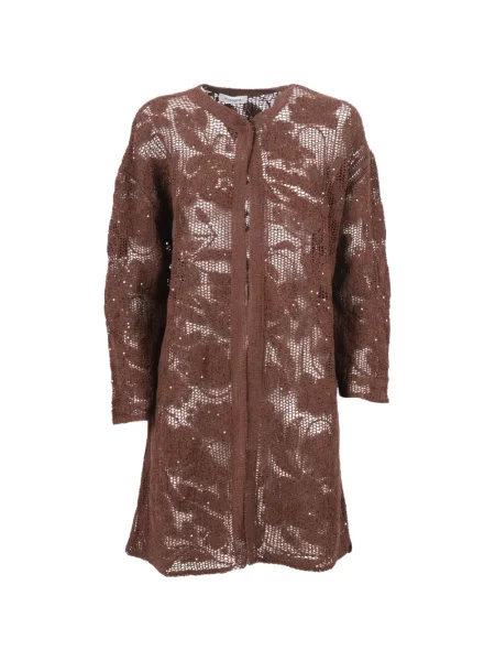 Palton Kangra cu broderie cu model floral maro
