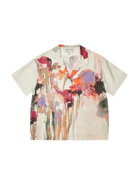 Munthe Bluzki Kobieta Wielobarwność XS Elegancka Jedwabna Koszula Top Abstrakcyjny Druk beżowa