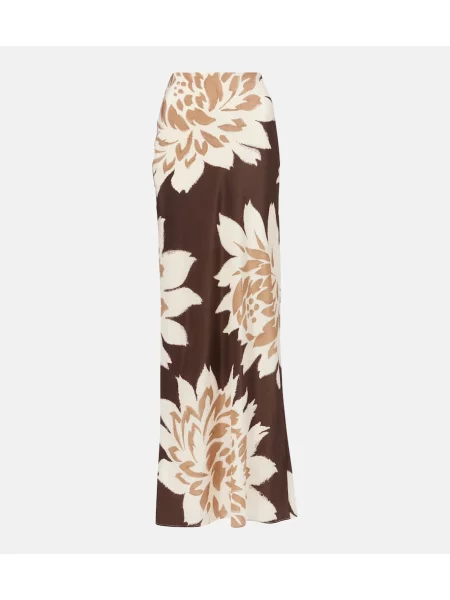 Fusta maxi Sir din satin cu model floral maro