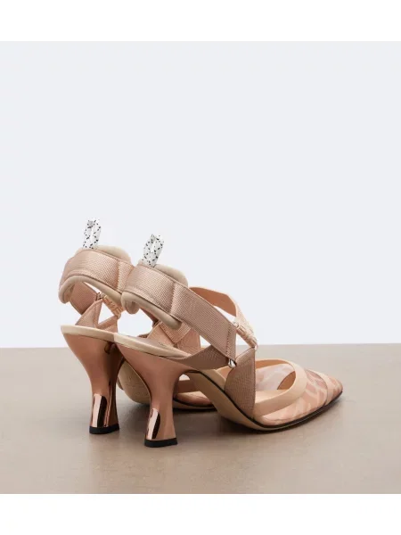 Pantofi cu toc Fendi plasă slingback roz