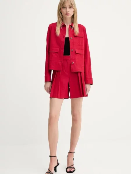 Лляні шорти Theory однотонні висока посадка червоний