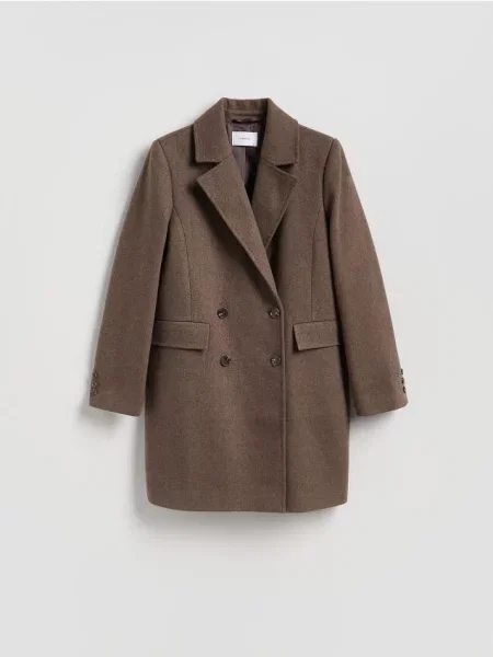 Reserved Płaszcz z dodatkiem wełny brązowy