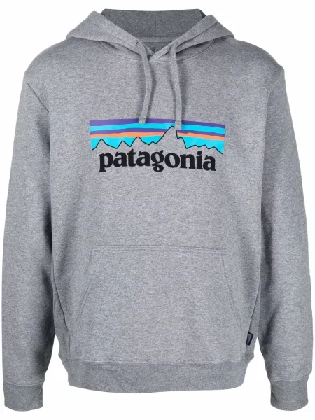 Poddany recyklingowi bluza z kapturem Patagonia z nadrukiem szara