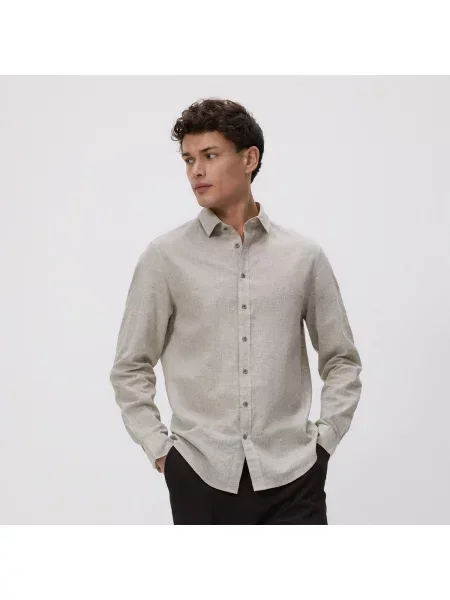 Reserved Košile regular fit s příměsí lnu hnědozelená