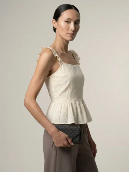 Блуза на бретелях з воланами з віскозою світло-жовтий жовта