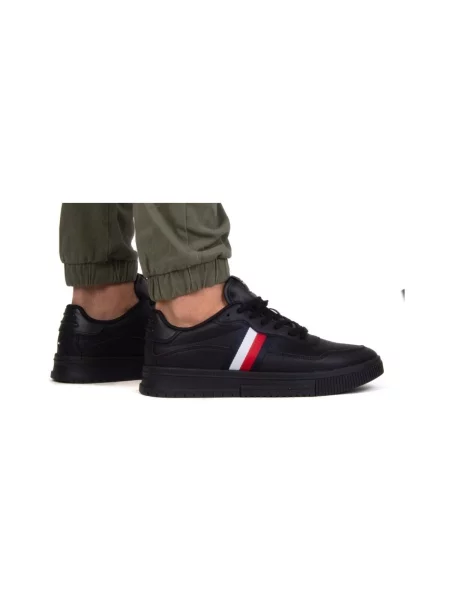 Kožne prugaste tenisice Tommy Hilfiger crna