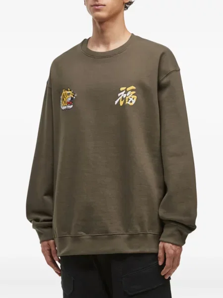 Hanorac crewneck Alpha Industries cu decolteu rotund cu dungi de tigru verde