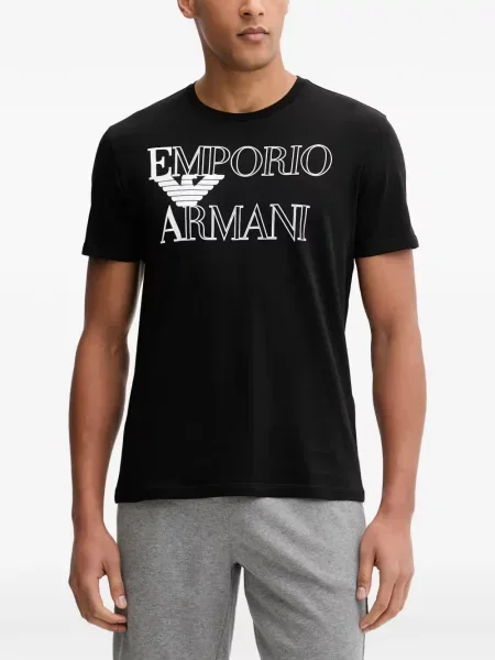 Tricou Emporio Armani din jerseu cu autograf negru