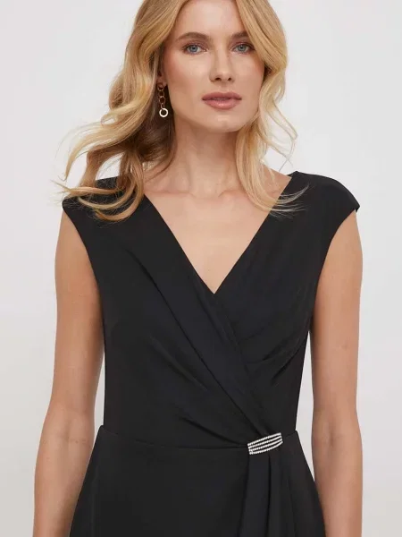 Рокля Lauren Ralph Lauren къса със стандартна кройка черно
