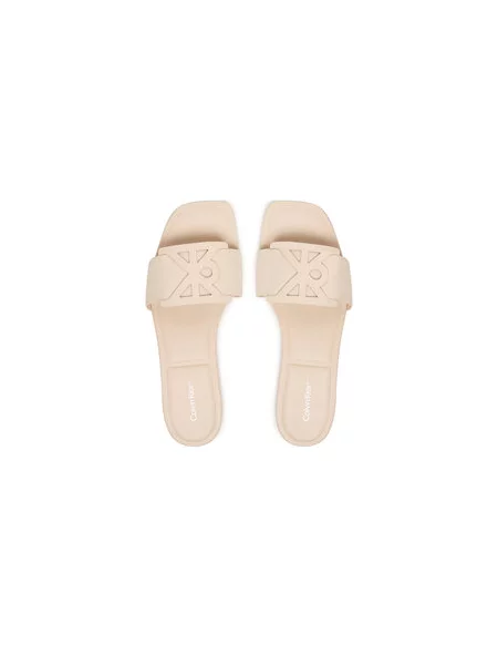 Šlepetės Calvin Klein Square Flat Sandal Emblem Écru