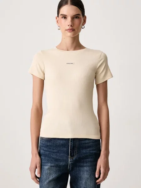 Guess Jeans T-shirt γυναικείο με ελαστάν μπεζ