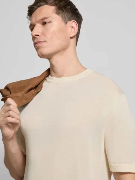 T-shirt z prążkowanym okrągłym dekoltem Cruna biała