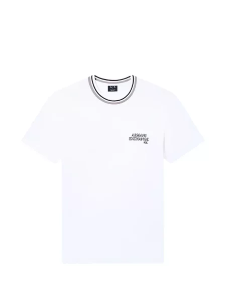 Gulerat tricou Armani Exchange cu dungi alb