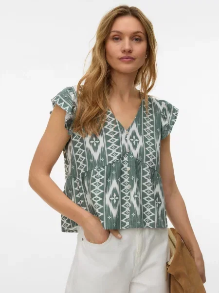 VERO MODA Bluza VMMYMILO zelena bela