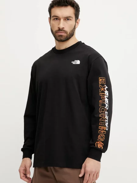 Тениска с дълъг ръкав The North Face с принт черно