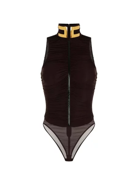 Gulerat body Elisabetta Franchi din jerseu maro