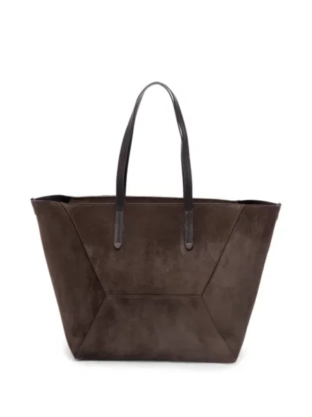 Geantă shopper Brunello Cucinelli din piele de căprioară maro