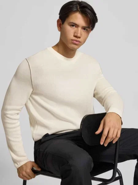 Sweter z dzianiny kroju regular fit z mieszanki bawełny Marc O'polo Denim biały