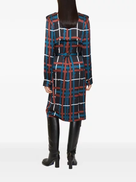 Cu centură rochie midi Burberry în carouri negru