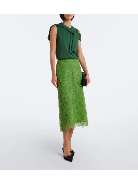 Kvetinová čipkovaná midi sukňa Carolina Herrera zelená
