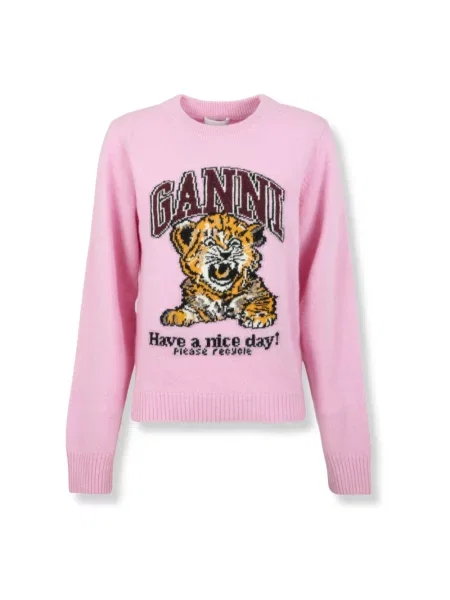 Sweter Ganni wełniany różowy