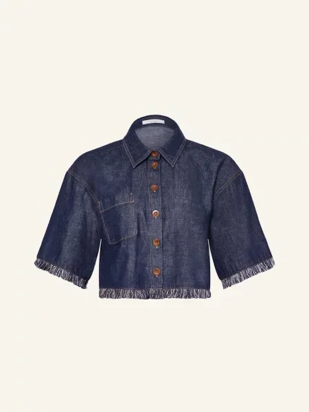 Zimmermann Krótka Bluzka Jeansowa Rhiannon blau granatowa