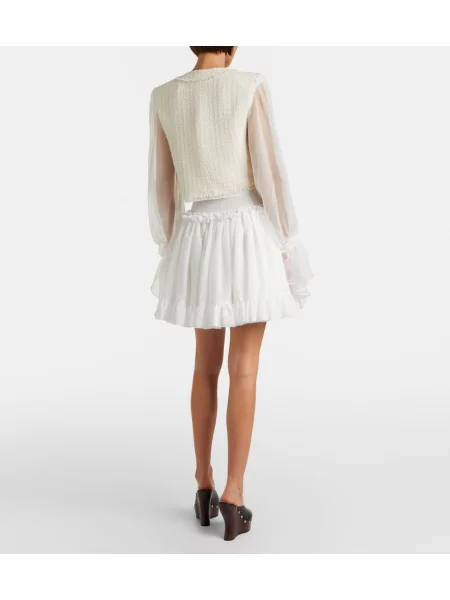 Fustă Balmain cu volane din poplin alb