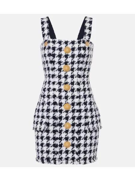 Sukienka Balmain w pepitkę tweedowa czarna
