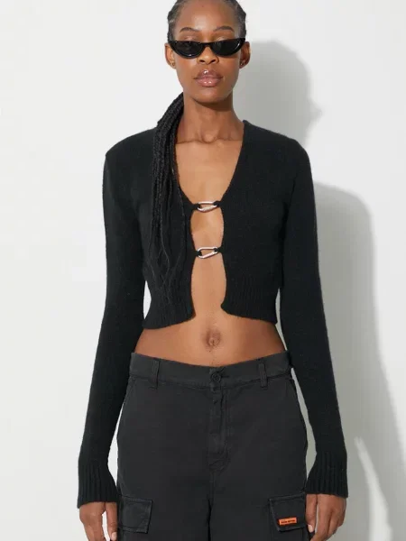 Heron Preston kardigan z domieszką wełny Carabiner Knit Cardigan lekki czarny