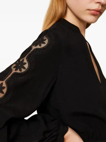 Rochie mini Twinset cu broderie cu decolteu în V de costum negru