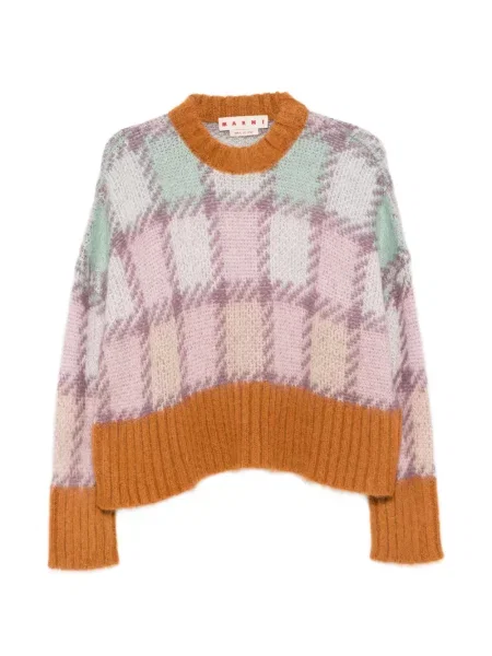 Kockás mohair szvetter Marni rózsaszín