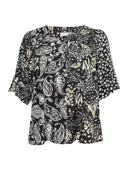 KAFFE CURVE Bluza Lila črna bela