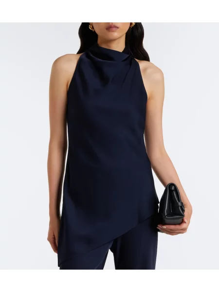 Top Veronica Beard asimetric cu gât halter albastru