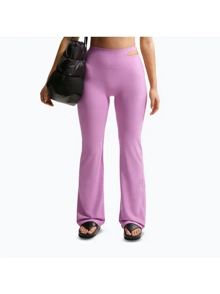 Штани для тренувань Nike Zenvy High-Waisted Flared light magenta/white білі