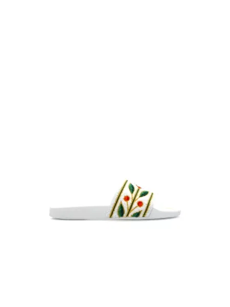 Lniane klapki Casablanca z logo białe