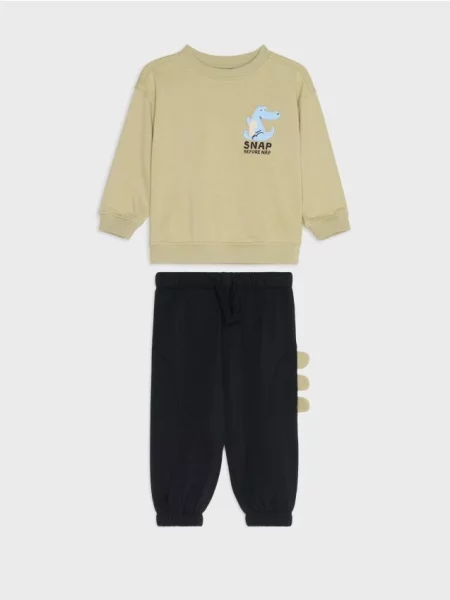 Sinsay Komplet s bavlnou: crewneck mikina a jogger kalhoty s motivem dinosaura vícebarevná