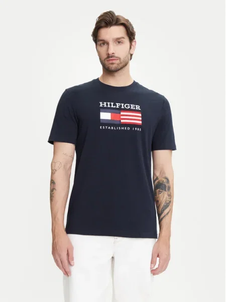 Тениска Tommy Hilfiger с принт тъмносиньо