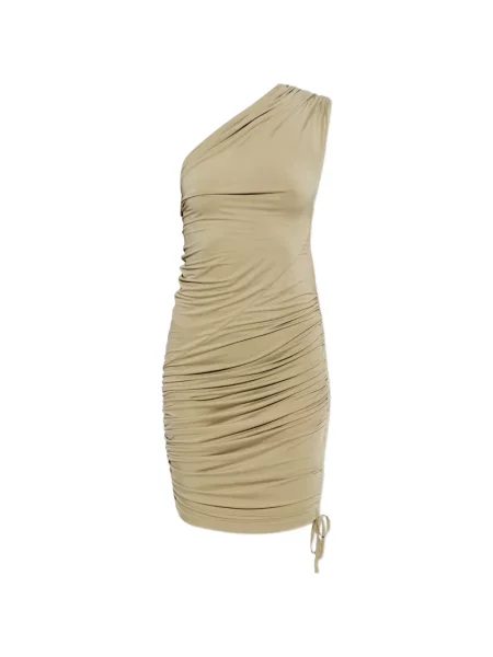 Rochie mini Balmain cu volane cu un umăr gol verde