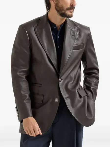 Kožené sako Brunello Cucinelli hnědé