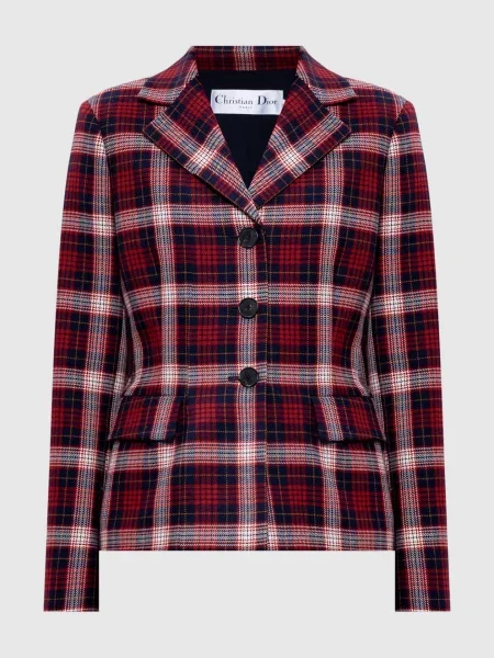 Жакет з вовни в клітинку Christian Dior червоний