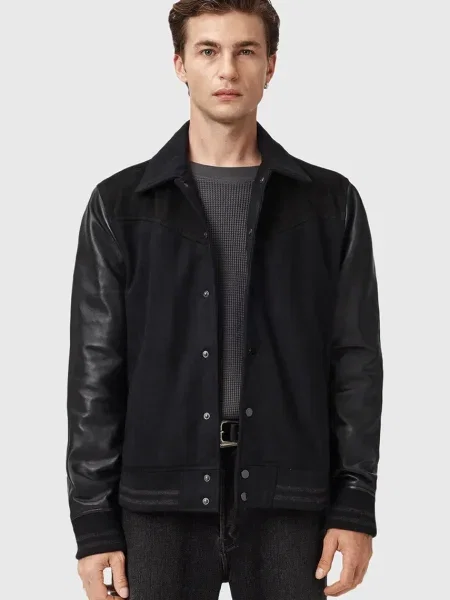 Кожено яке AllSaints ENDLETON преходен модел черно