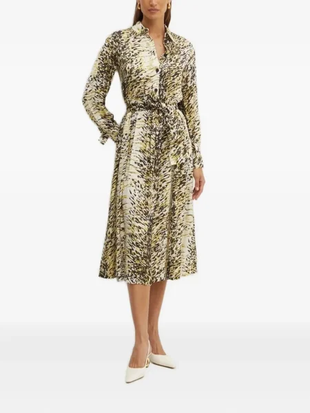 Sukienka koszulowa Liviana Conti z nadrukiem plisowana garniturowa żółta