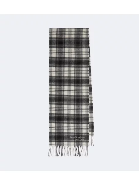 Fular Acne Studios cu franjuri de lână în carouri negru