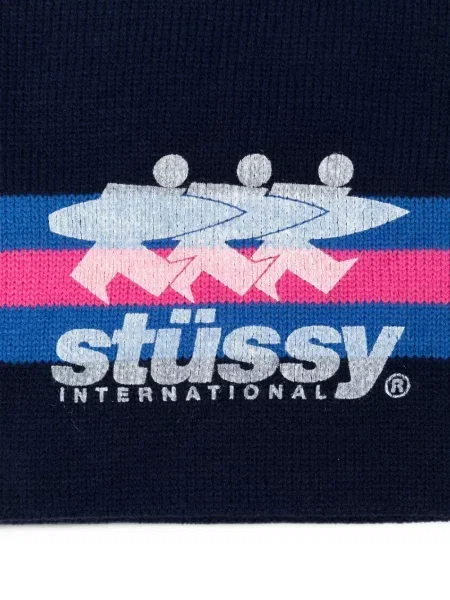 Căciulă Stüssy cu dungi cu imagine albastru