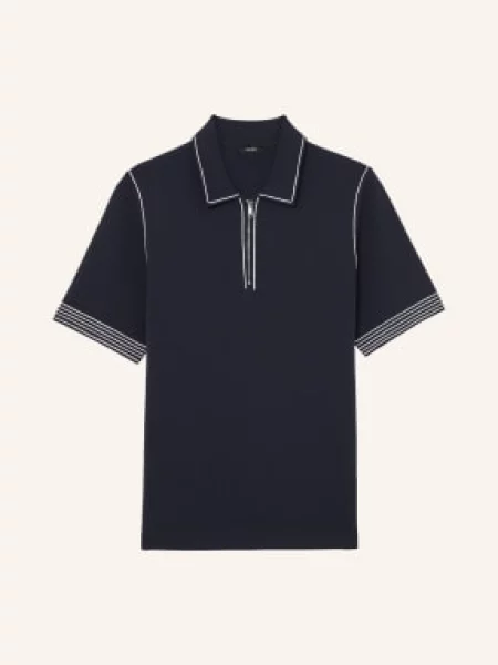 Reiss Pletené Polo Tričko Mason tmavě modrá bílá