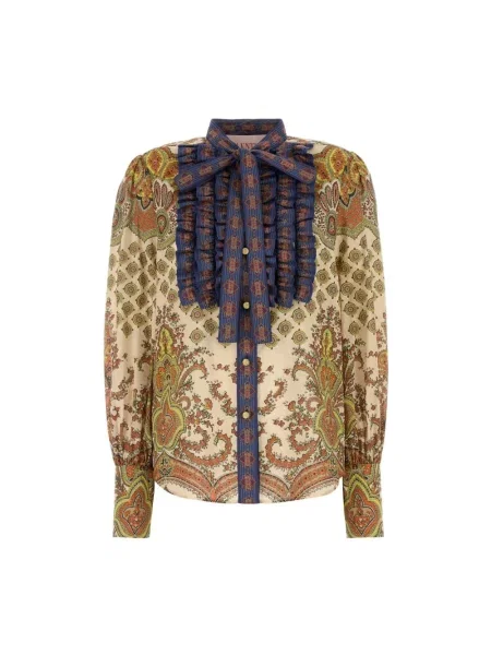 Lniana koszula Valentino Garavani z falbankami z wzorem paisley