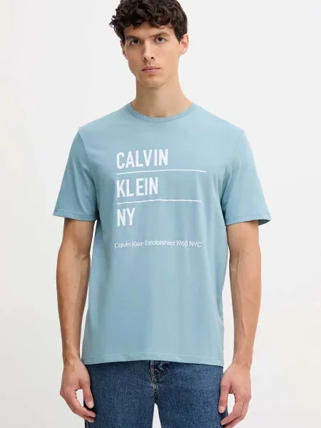 Тениска Calvin Klein Jeans с принт синьо