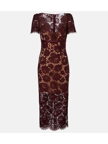 Rochie midi Self-portrait cu model floral din dantelă până la genunchi bordo